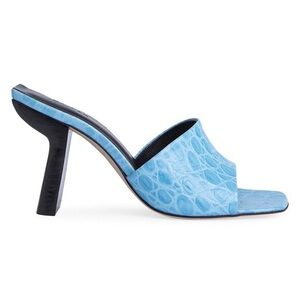 BY FAR Liliana Croc Embossed Leather Mules Lagoon